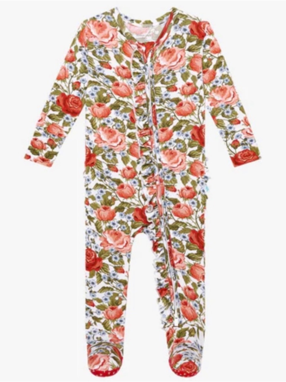 POSH PEANUT Alma Vintage Rose Bamboo Ruffle Baby Girl Footie Sleeper | 6-9 M